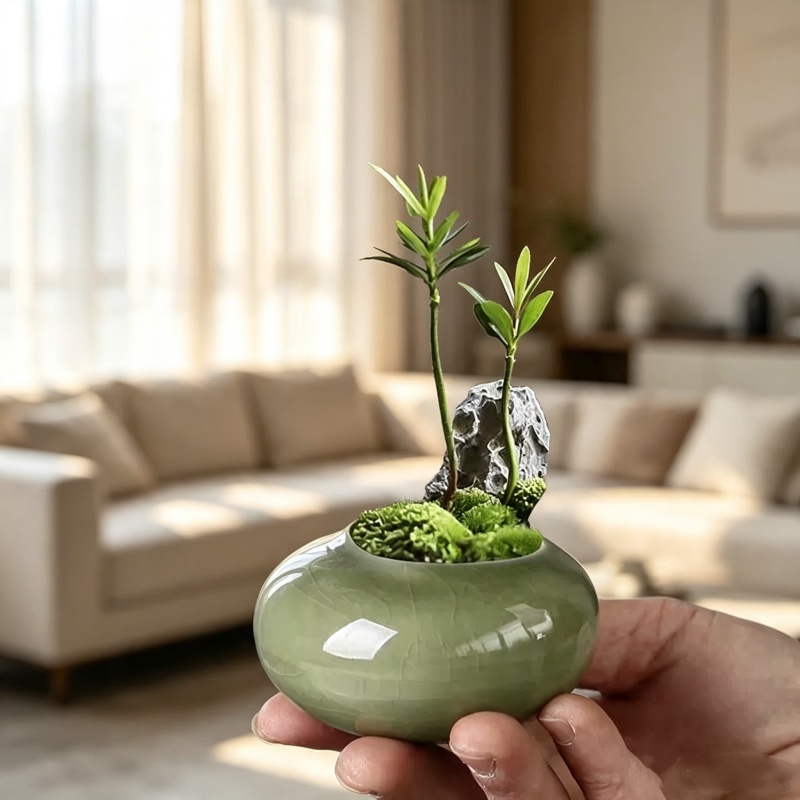 Mini Ice Crack Glazed Plant Po - огляд і ціна Bonsai Garden Art